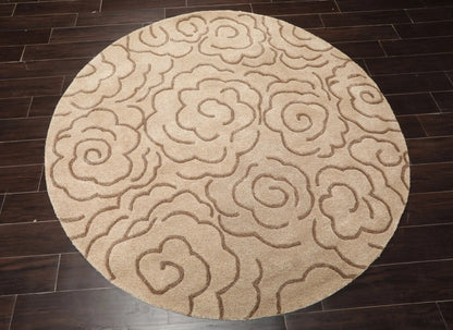 LoomBloom Multi Size Tan Hand Tufted Transitional Floral Wool and Faux Silk Oriental Area Rug