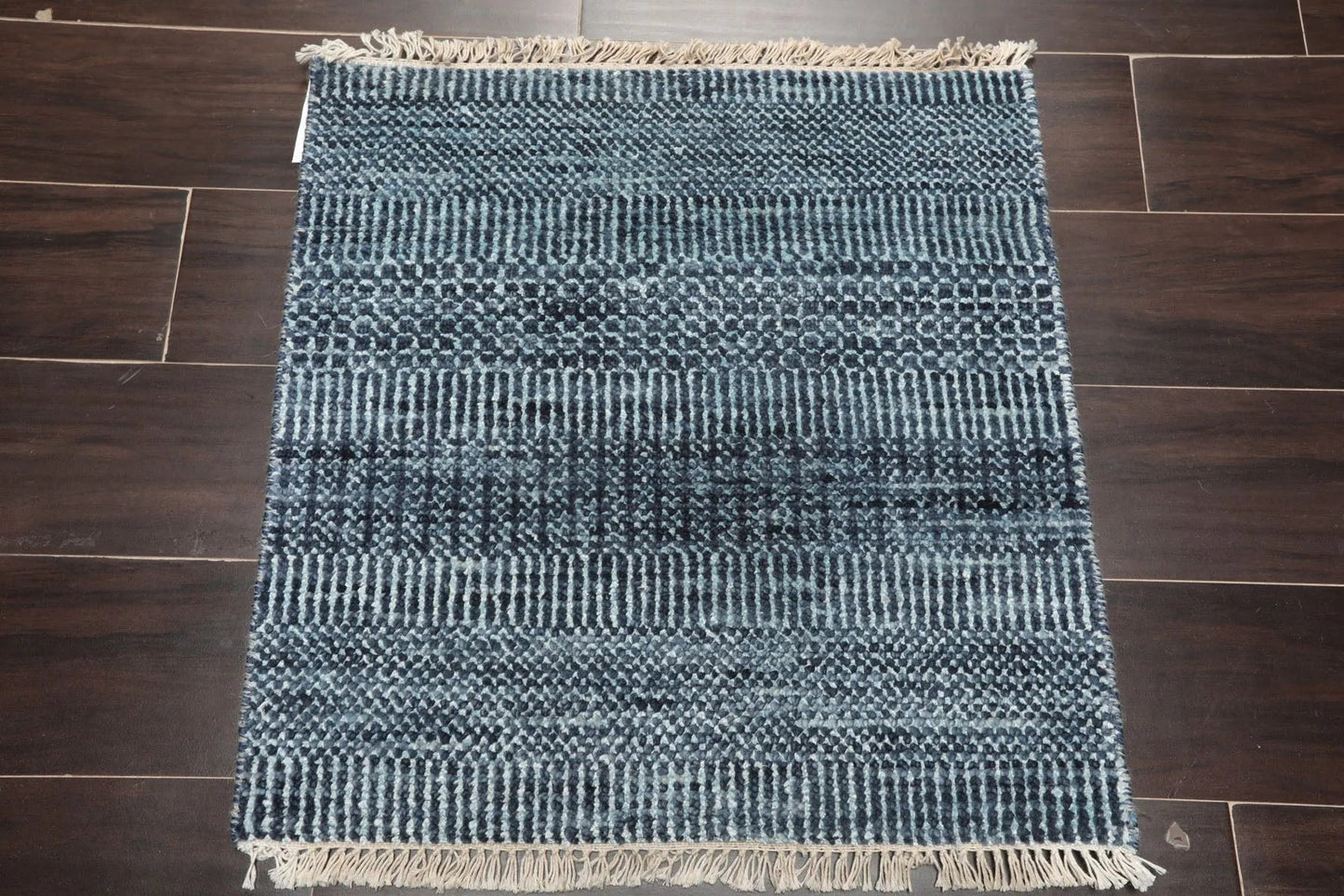 2'x2' Blue Hand Knotted Tibetan Modern Wool and Bamboo Silk Oriental Area Rug