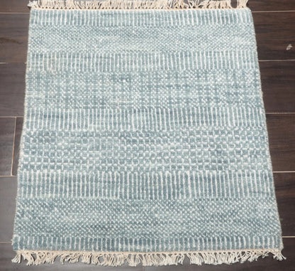 2'x2' Ivory Hand Knotted Tibetan Modern Wool and Bamboo Silk Oriental Area Rug