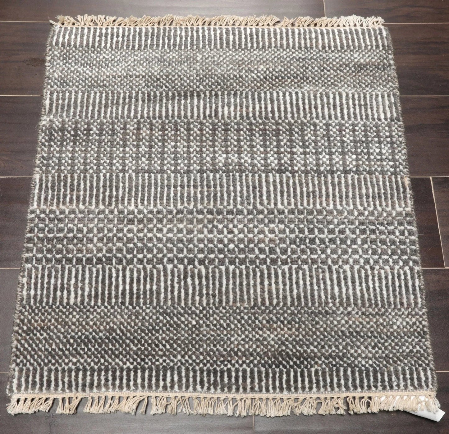 2'x2' Ivory Hand Knotted Tibetan Modern Wool and Bamboo Silk Oriental Area Rug