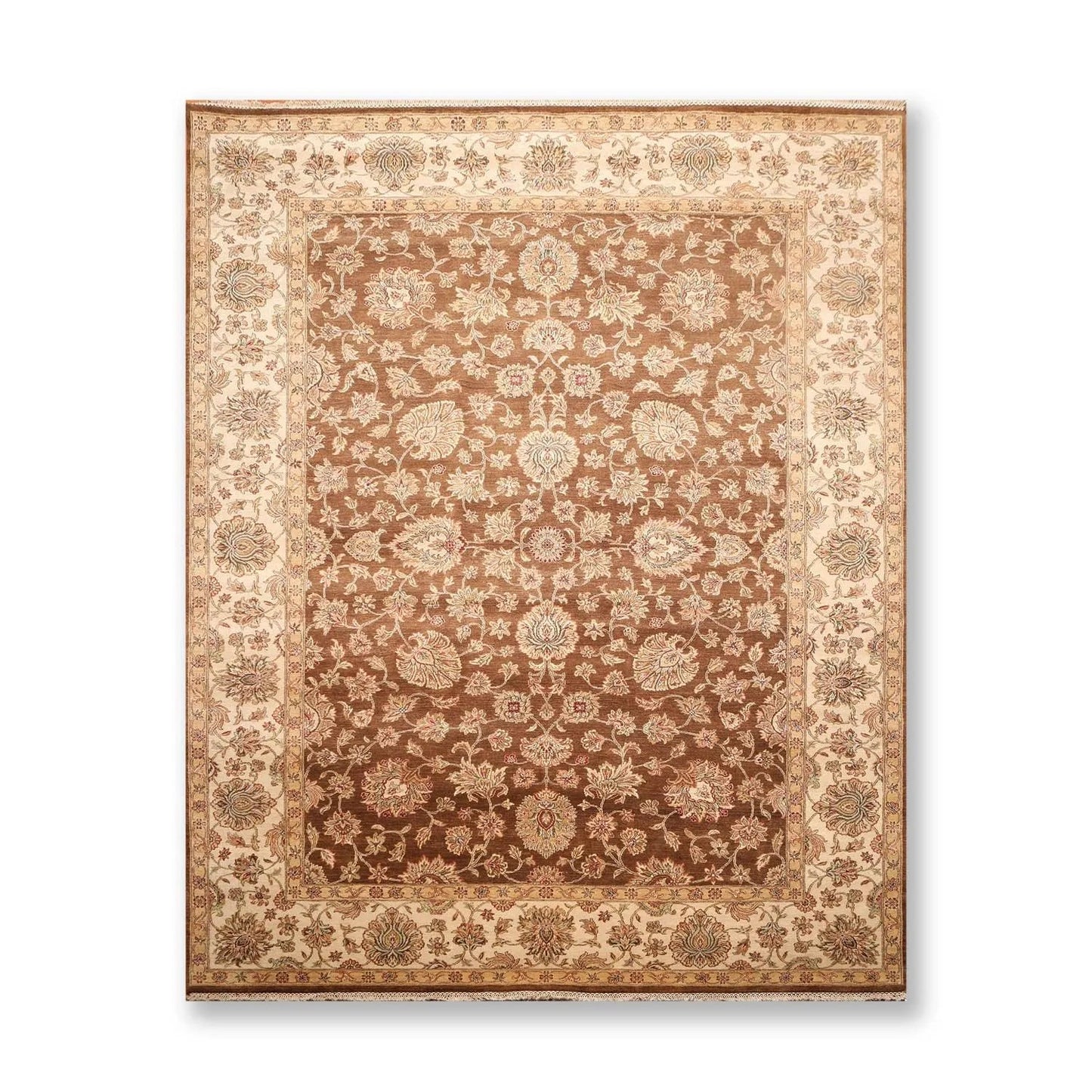 9x12 Brown, Beige Hand Knotted 100% Wool Agra 200 KPSI Oriental Area Rug