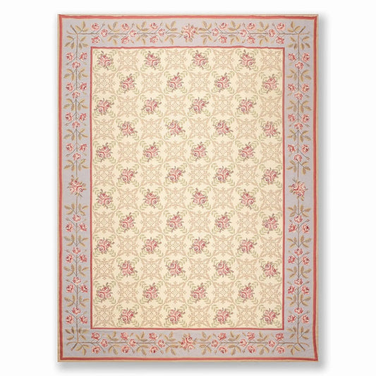 9' x 12' Hand Woven Floral Trellis Wool French Needlepoint Area Rug Gold