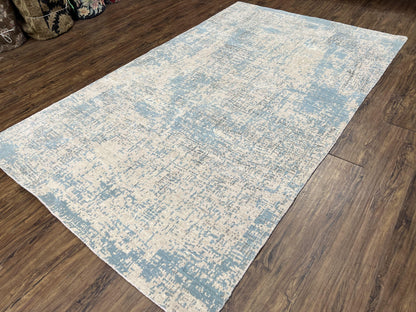 Modern Tibetan Rug 5x8 ft Light Blue and Gray Carpet, Contemporary Wool Rug, Handmade Nepali Rug, Raised Pattern, Tibet Area Rug, Nepal Rug