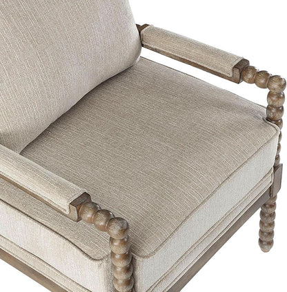 Linen Spindle Accent Chairs Set Of 2 Cushioned Armrests