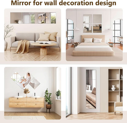 Set Of 4 12x12 Inch Acrylic Mirror Tiles For Wall Decor