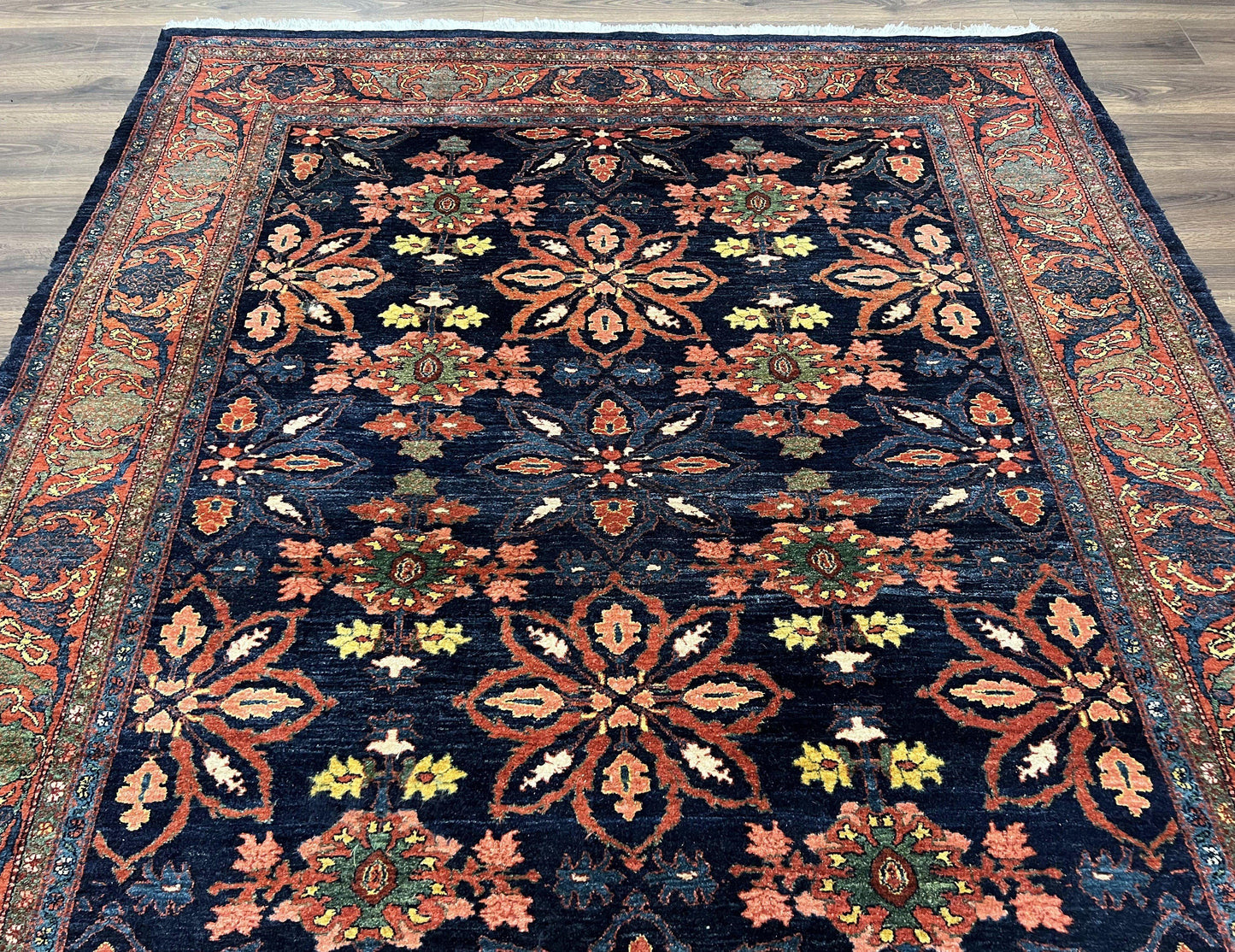 Wonderful Persian Rug 7x10, Navy Blue and Red, Allover Floral Pattern, Bidjar Carpet, Authentic Oriental Rug 7 x 10, Wool Hand Knotted Rug