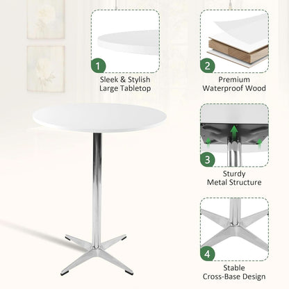 White Round Pub Table With Sturdy Crossbase 39 Inches