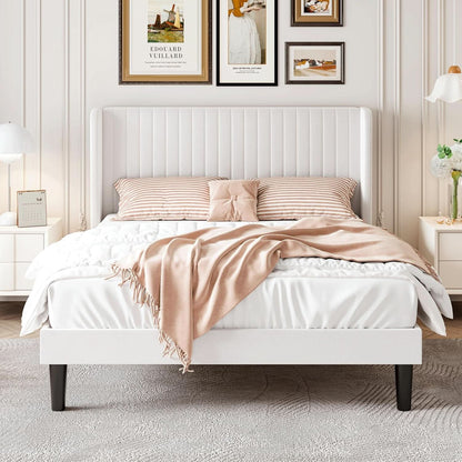 Velvet Upholstered Full Bed Frame With Wingback Headboard
