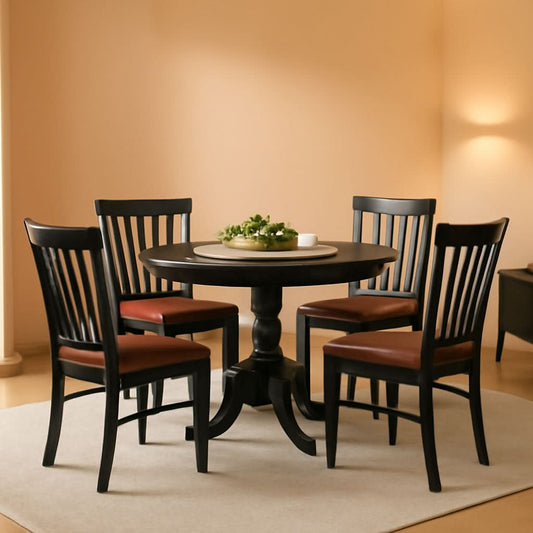 5-Piece Drop Leaf Dining Table Set Black Faux Leather
