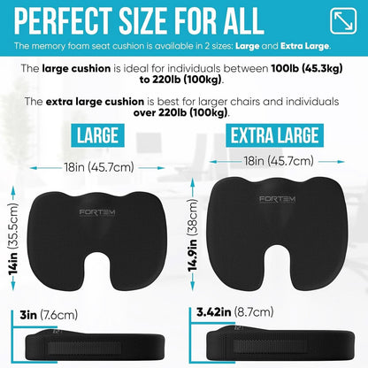 XL Memory Foam Seat Cushion With Lumbar Support Non Slip