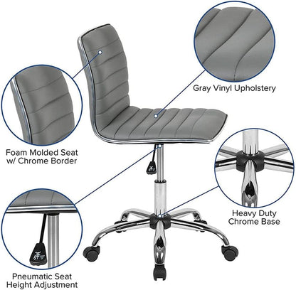 Alan Low Back Light Gray Ribbed Swivel Office Chair