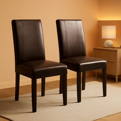 Parson Chair Set of 2 Leatherette Padded Solid Wood