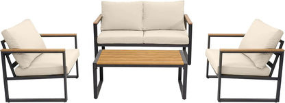 4 Piece Patio Set With Coffee Table Beige Metal Frames And Washable Cushions