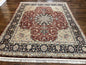 Pak Persian Rug 8x10, Wool Hand Knotted Vintage Carpet, Dark Red & Navy Blue, Dome Design Floral Medallion Rug, 8 x 10 Oriental Rug