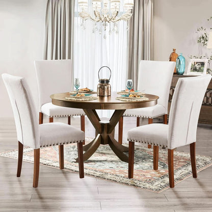 Parsons Dining Chairs Beige Upholstered Nailhead Set of 4