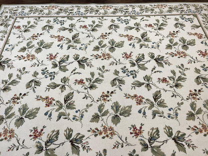 Vintage Stark Carpet 7x10, Ivory and Green, European Aubusson Design, Allover Pattern, Stark Rug