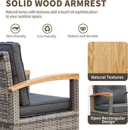Outdoor Rattan Patio Furniture Set with Swivel Rockers