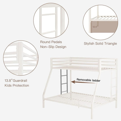 Metal Loft Bunk Bed Twin Over Full Size With Guardrail And Ladder Cream White