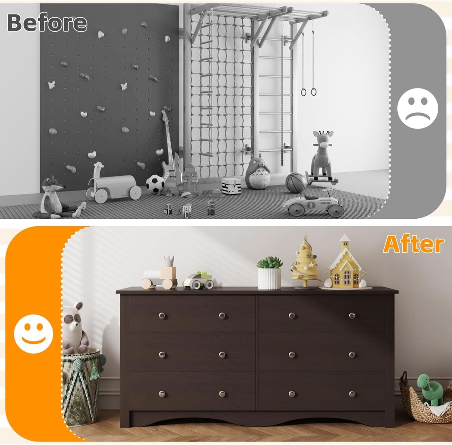 6 Drawer Dresser And TV Stand For 65 Inch TV Brown