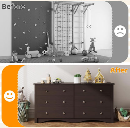 6 Drawer Dresser And TV Stand For 65 Inch TV Brown