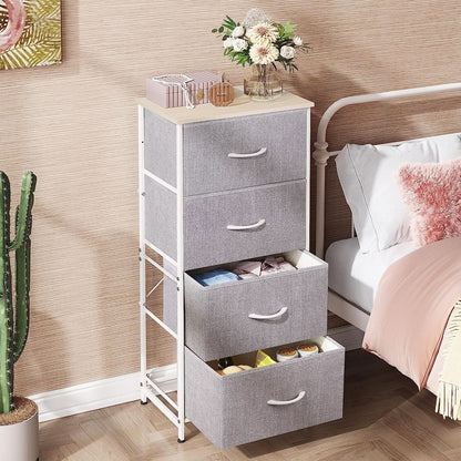 Light Grey Fabric Dresser With Four Drawers For Bedroom