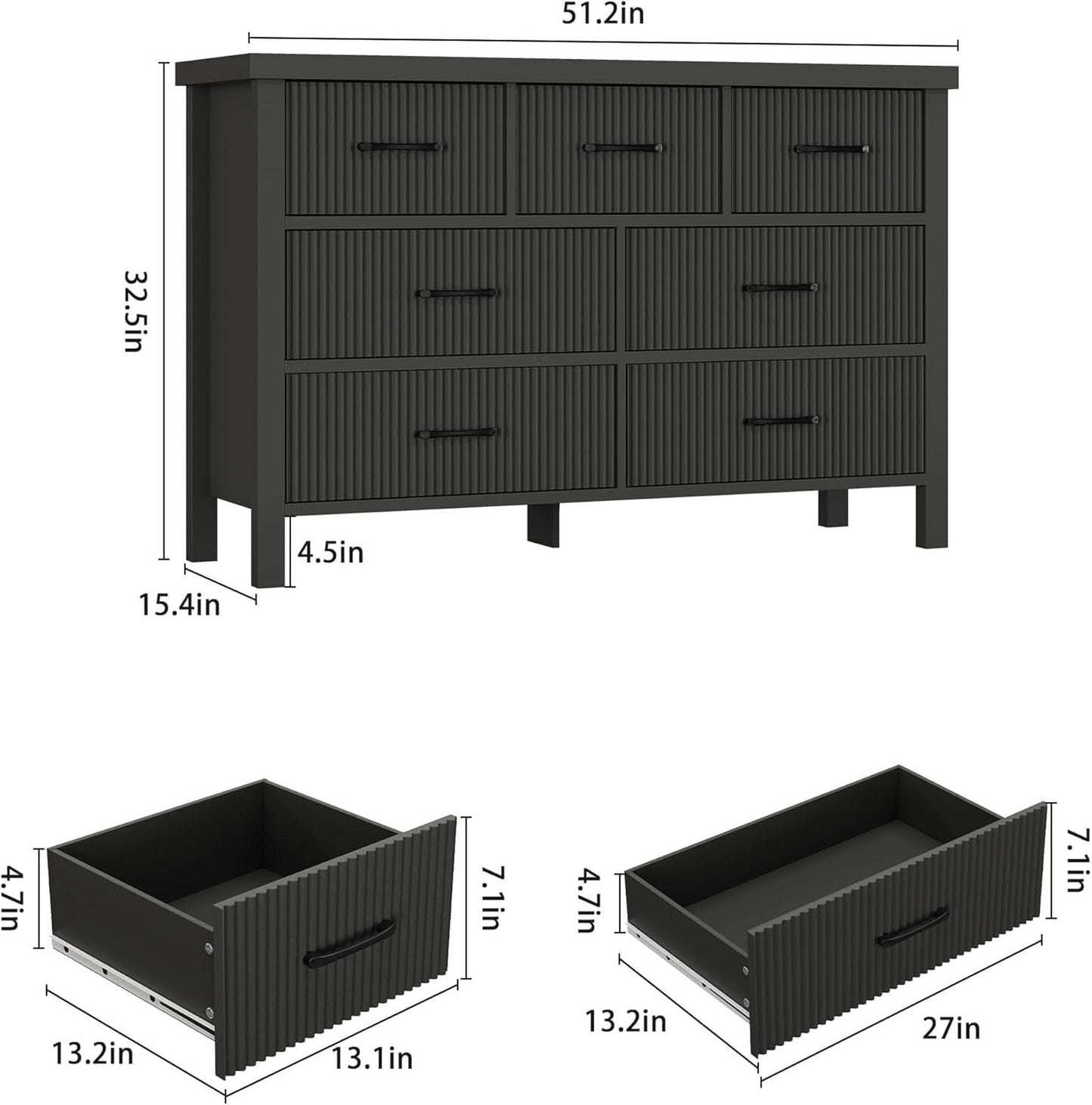 Fluted Contemporary White Dresser With Black Handles