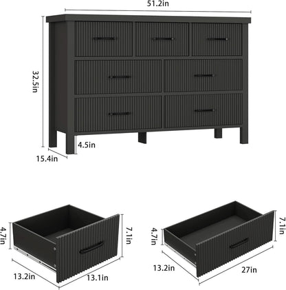 Fluted Contemporary White Dresser With Black Handles