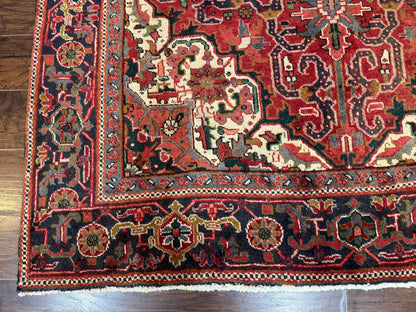Persian Heriz Rug 6.6 x 9, Geometric Wool Persian Carpet