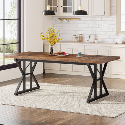 Farmhouse 70.8 Inch Wood Dining Table With Metal Legs