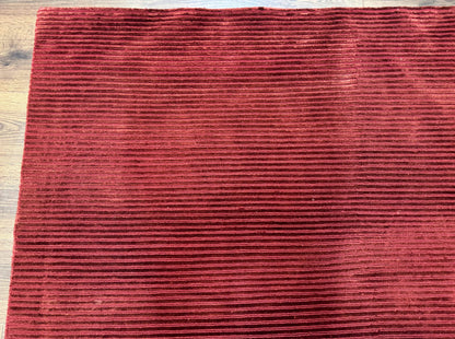 Modern Tibetan Rug 8x10, Red, Stripes, Handmade Wool Thick Pile Carpet