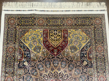 Turkish Silk Rug 4x6, Dome Design, Memluk Carpet, Bamboo Silk, New