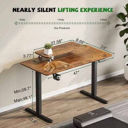Electric Standing Desk With Monitor Stand 47x24 Brown