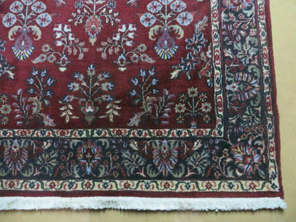 4' X 6' Vintage Handmade Fine India Jaipur Floral Oriental Wool Rug Red Nice