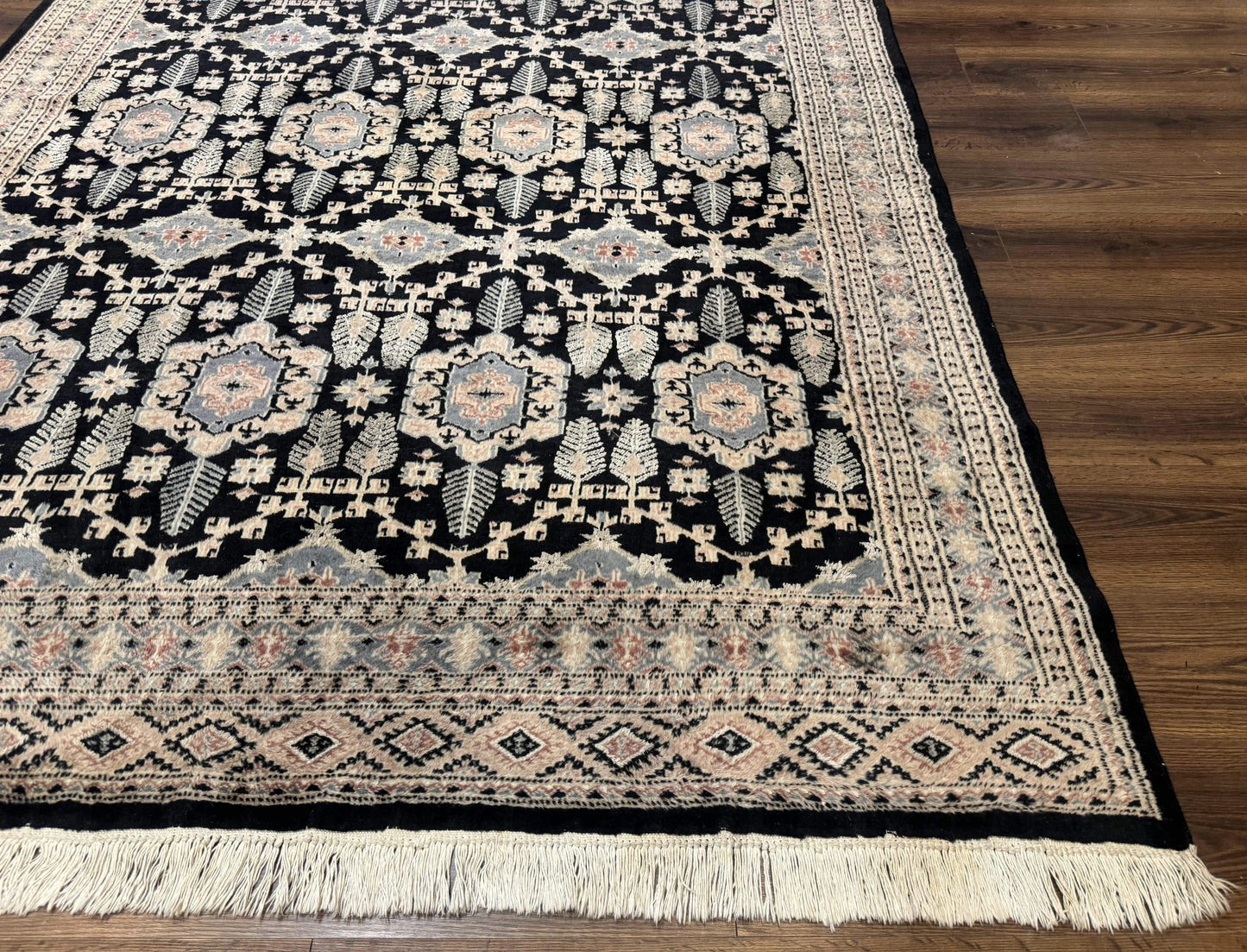 Turkoman Bokhara Rug 6x9, Pakistani Carpet, Black, Hand Knotted