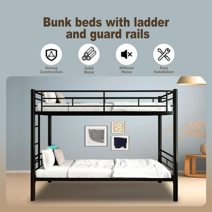 Metal Bunk Bed Twin Over Twin Heavy Duty With Ladders Black
