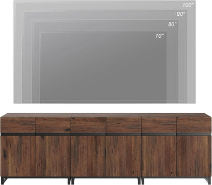 Brown 3 In 1 TV Stand For 100 Inch TV Adjustable Shelves Metal Base