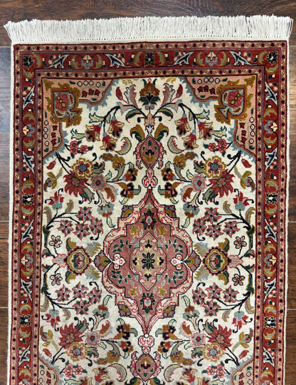 Small Persian Tabriz Rug 2x3, Floral Medallion, Wool and Silk, 340 KPSI
