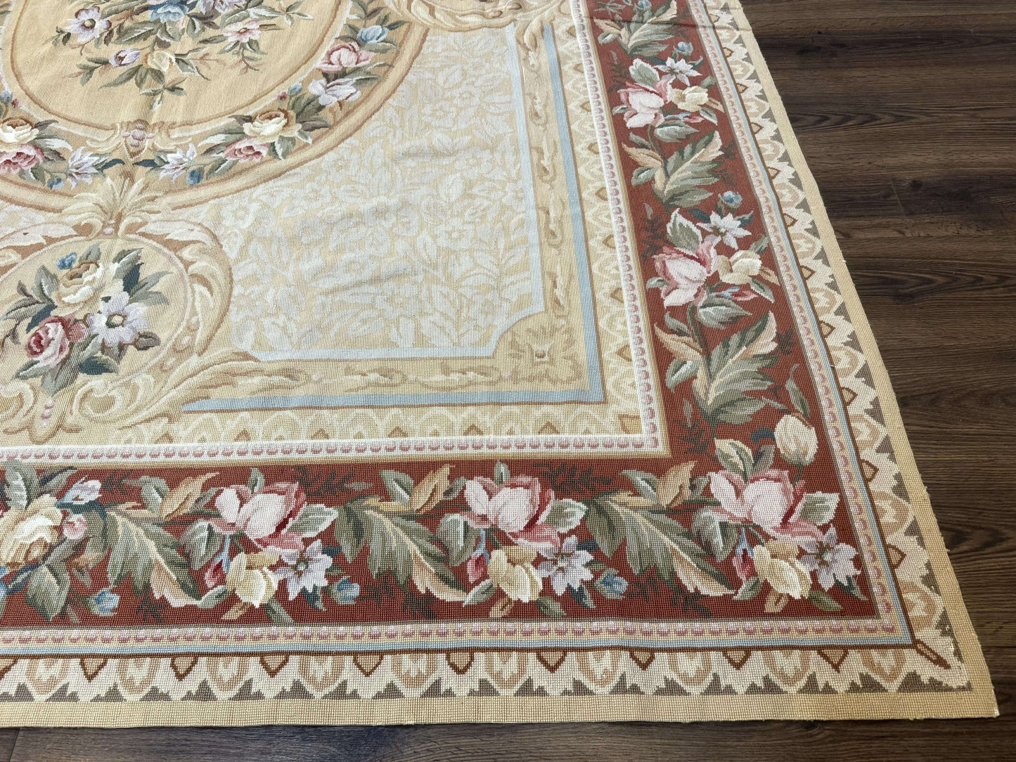 Needlepoint Rug 8x10, Aubusson Savonnerie European Carpet, Floral, Elegant