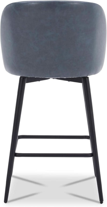 Counter Height Bar Stools 3 Pack Blue Faux Leather Swivel