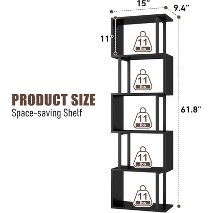 5 Tier S Shaped Bookcase Black Wood And Metal Livingroom