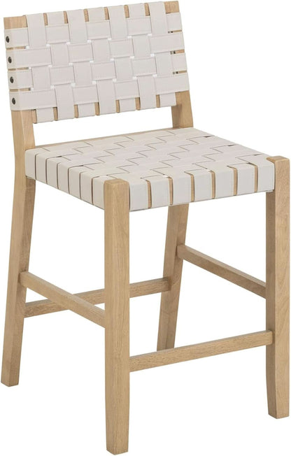 Mid Century Modern Bar Stool With Back In Off White Faux Leather