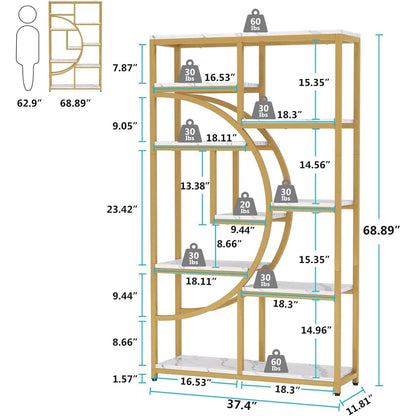 Industrial 5 Tier Etagere Bookcase Gold Frame Shelves