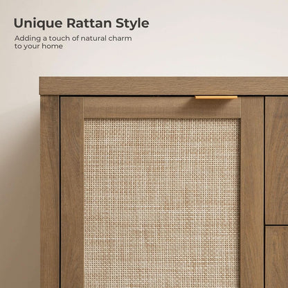 Caramel Oak Rattan Large Sideboard Buffet Storage Cabinet