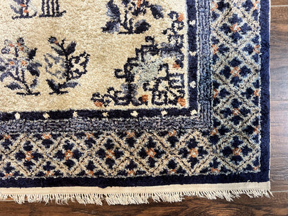 Silk Chinese Rug 3x5, Vintage Handmade Peking Carpet, Asian Oriental Art Deco Rug