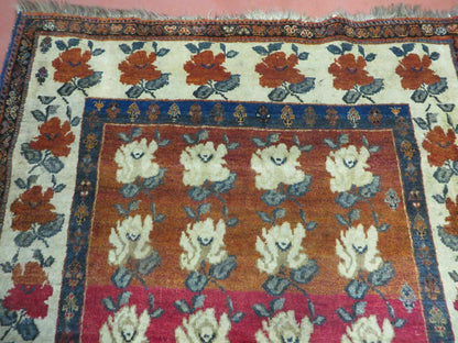 4' X 5' Semi Antique Handmade Fine Turkish Flowers Bouquet Wool Rug Nice