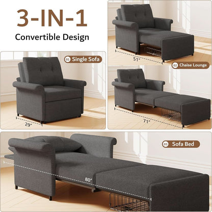 Dark Gray Lambswool Fabric Textured Sofa Bed Chair Storage