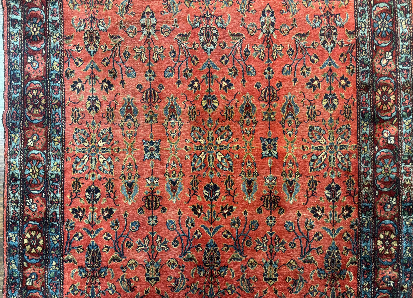 Antique Persian Tribal Rug 5 x 6.6, Tomato Red, Hamadan Angelas Rug