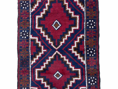 3 X 5 Vintage Handmade Tribal Wool Rug Balouchi Rug Afghan Rug Red Beige Nice