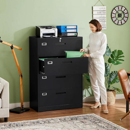 4 Drawer Metal Lateral File Cabinet With Lock For Office