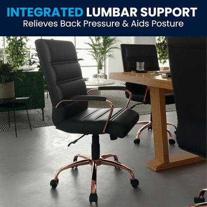 Whitney Mid Back LeatherSoft Desk Chair With Adjustable Height Black Rose Gold